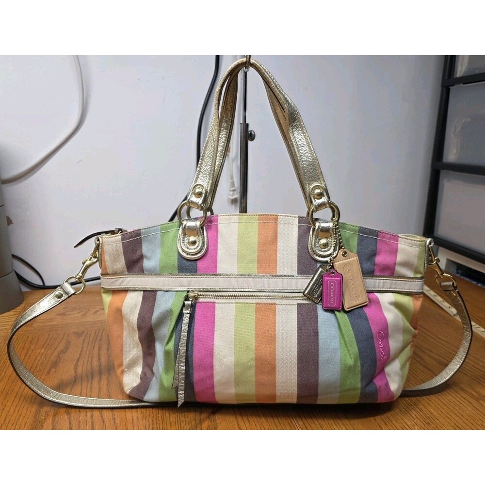 Vintage Coach Y2K Limited Ed Poppy Legacy Stripe Sequin Rocker Satchel 19026